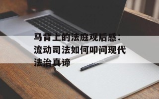马背上的法庭观后感：流动司法如何叩问现代法治真谛