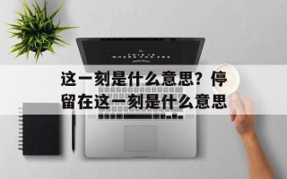 这一刻是什么意思？停留在这一刻是什么意思